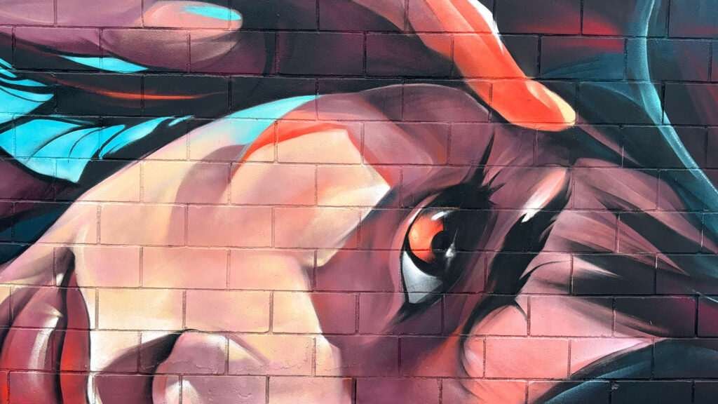 Graffiti de rostro expresivo realizado en Alaquàs por encargo del Ayuntamiento