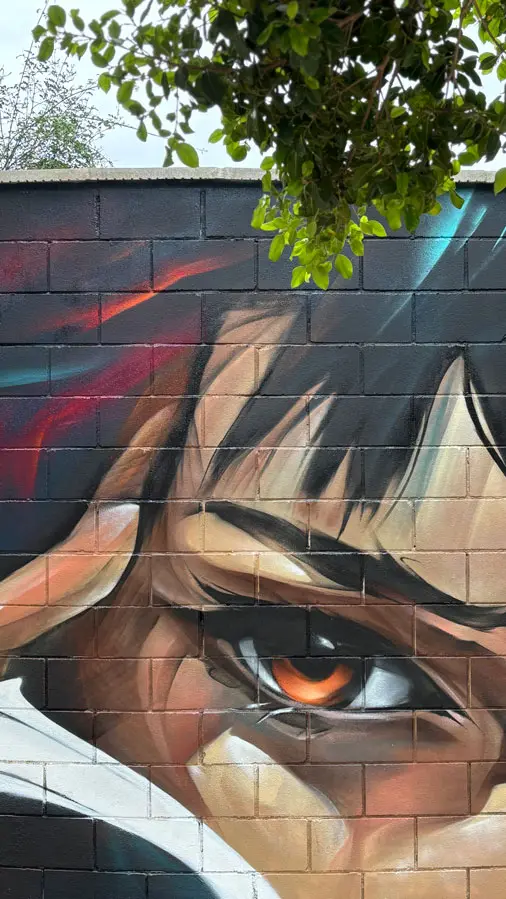 Graffiti de rostro expresivo realizado en Alaquàs por encargo del Ayuntamiento
