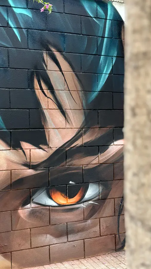 Graffiti de rostro expresivo realizado en Alaquàs por encargo del Ayuntamiento