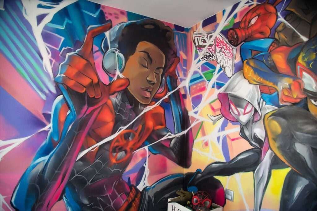mural Graffiti Spiderman en habitación infantil