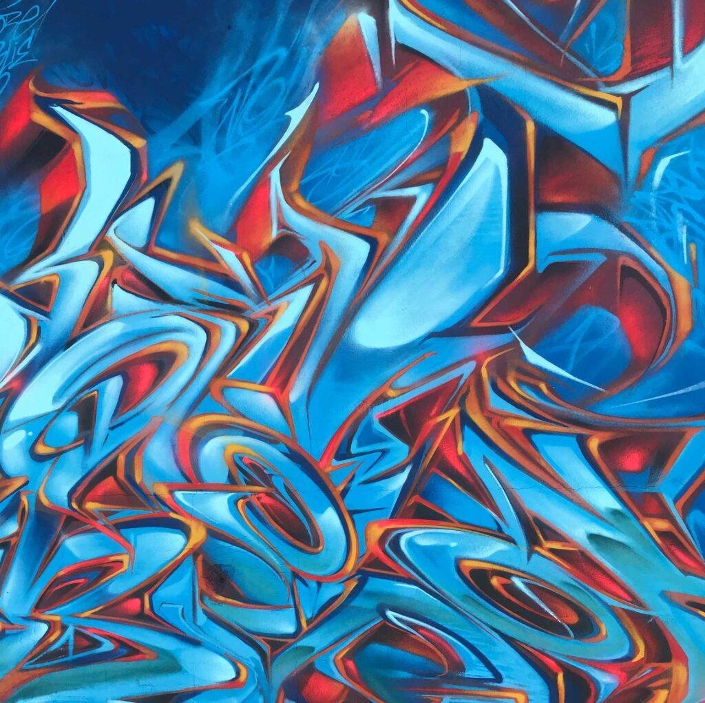 Graffiti urbano wildstyle en técnica 3D realista