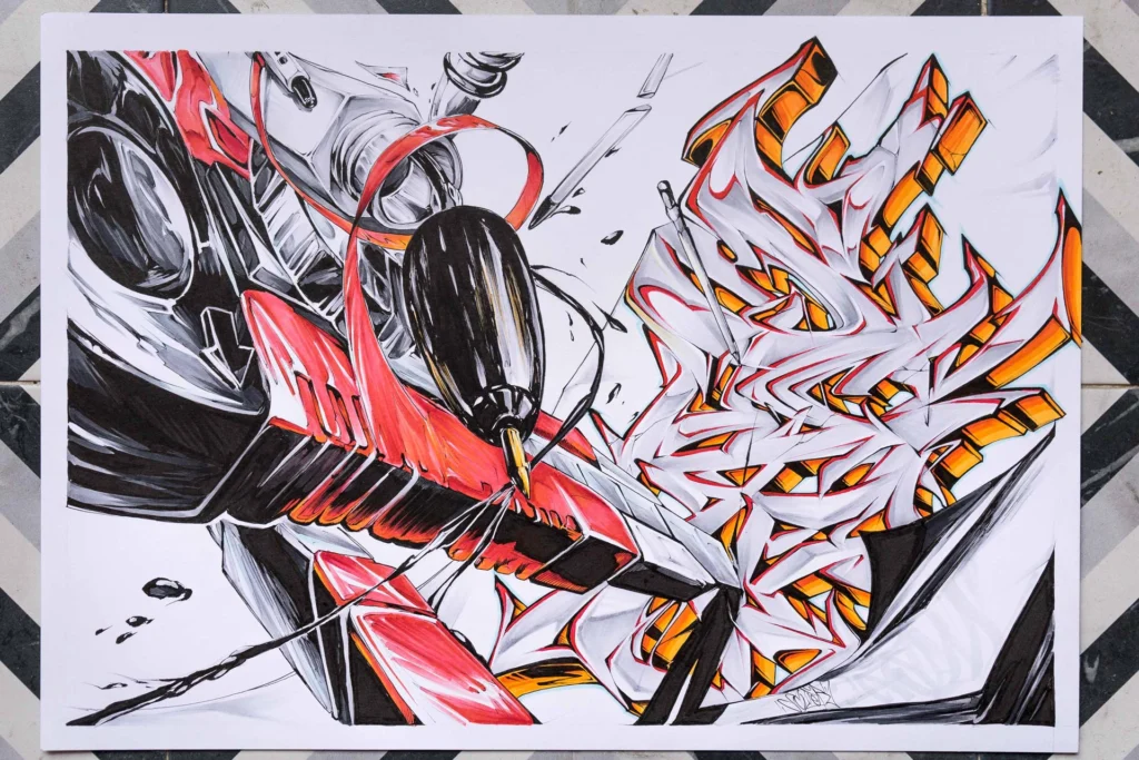 Mural de graffiti con todas las letras del alfabeto