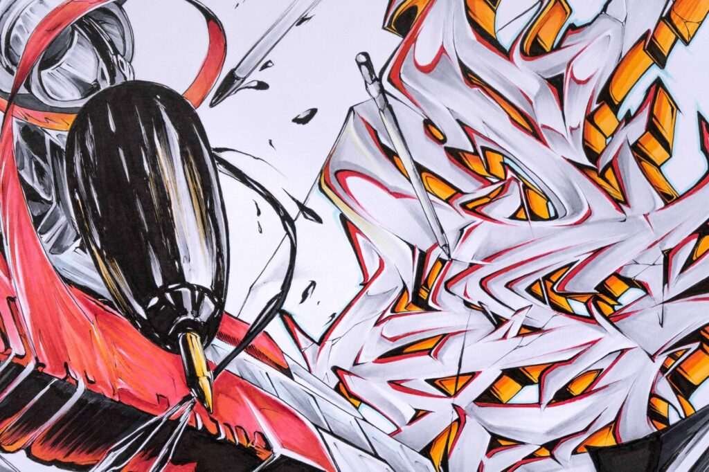 Mural de graffiti con todas las letras del alfabeto