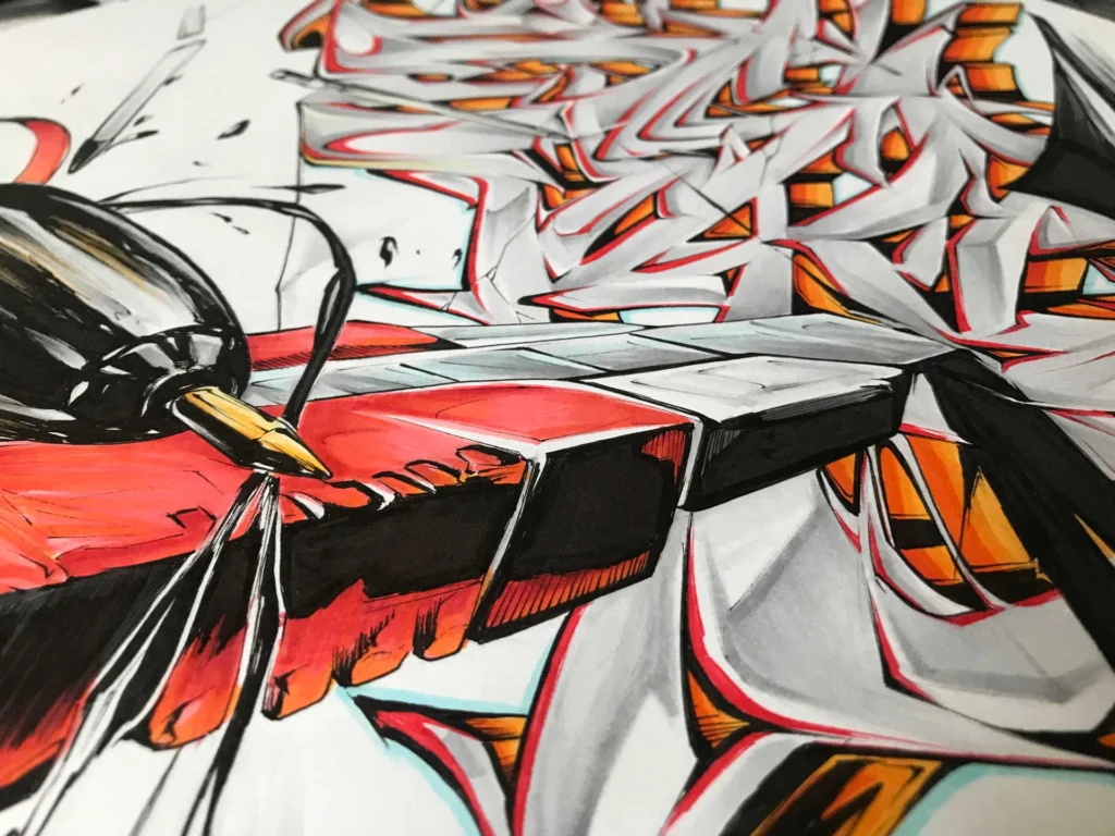 Mural de graffiti con todas las letras del alfabeto