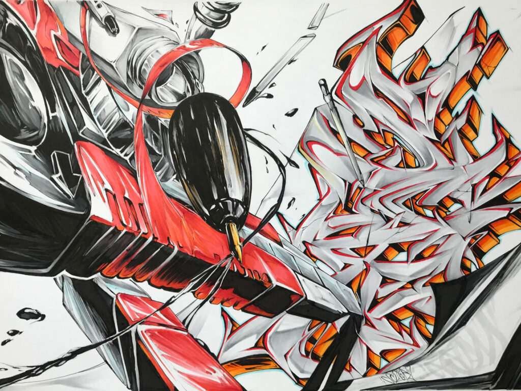Mural de graffiti con todas las letras del alfabeto
