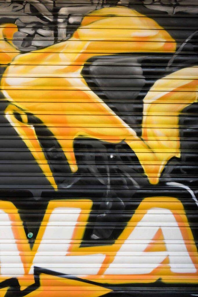 mural graffiti en cierres comerciales