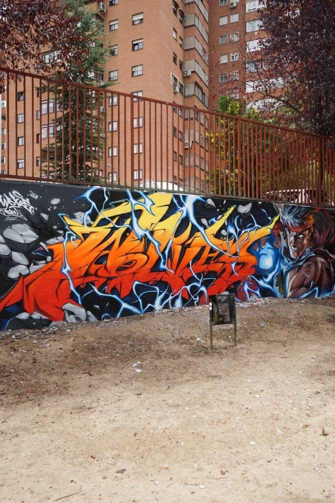 Mural con Ryu de Street Fighter en estilo graffiti para decoración interior