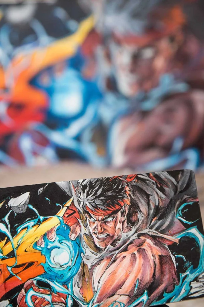 Mural con Ryu de Street Fighter en estilo graffiti para decoración interior