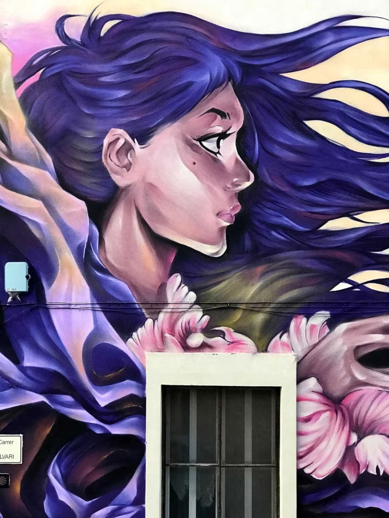 Detalle artístico de muralismo social por la igualdad y contra la violencia machista en Lleida