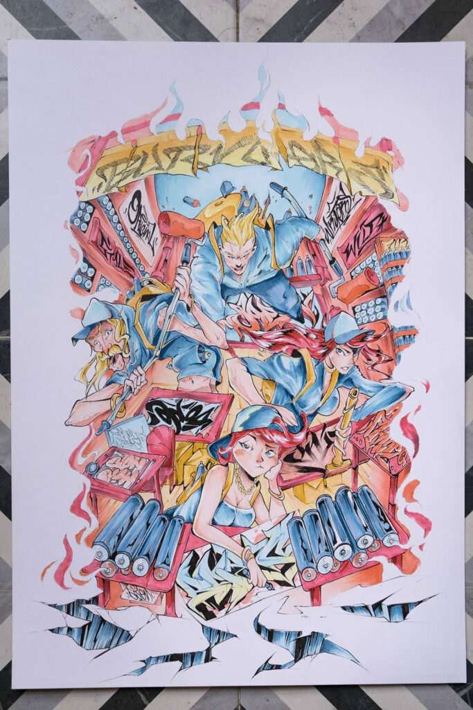 Ilustración graffiti a color con estilo artístico urbano