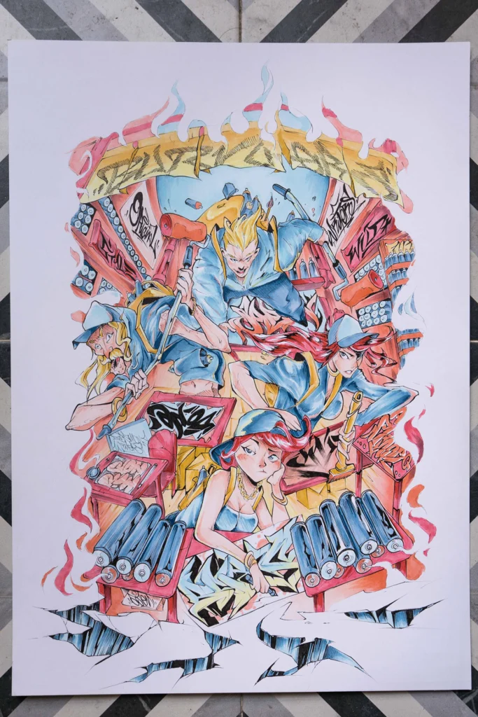 Ilustración graffiti a color con estilo artístico urbano