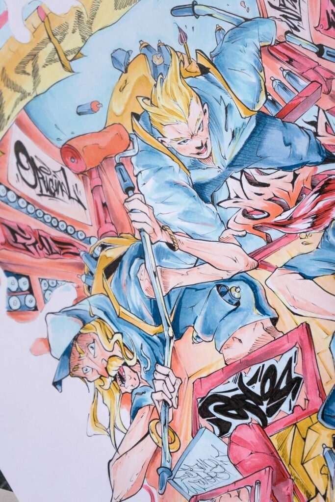 Ilustración graffiti a color con estilo artístico urbano