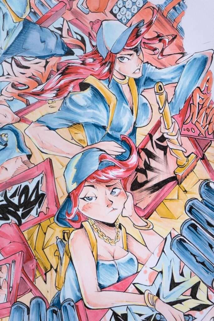 Ilustración graffiti a color con estilo artístico urbano