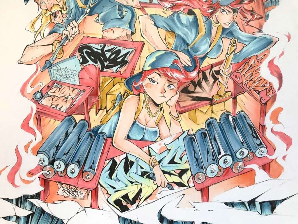 Ilustración graffiti a color con estilo artístico urbano