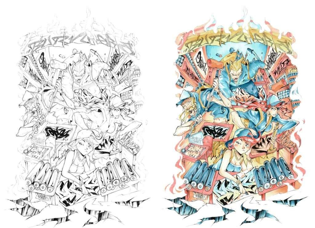 Ilustración graffiti a color con estilo artístico urbano