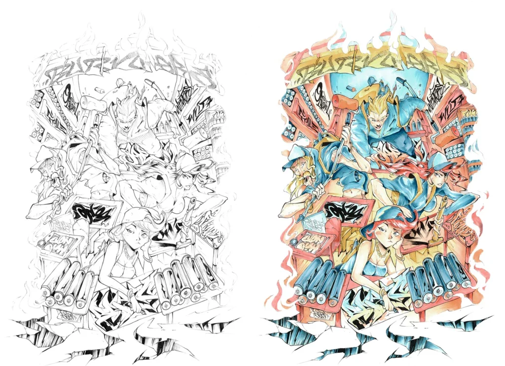 Ilustración graffiti a color con estilo artístico urbano