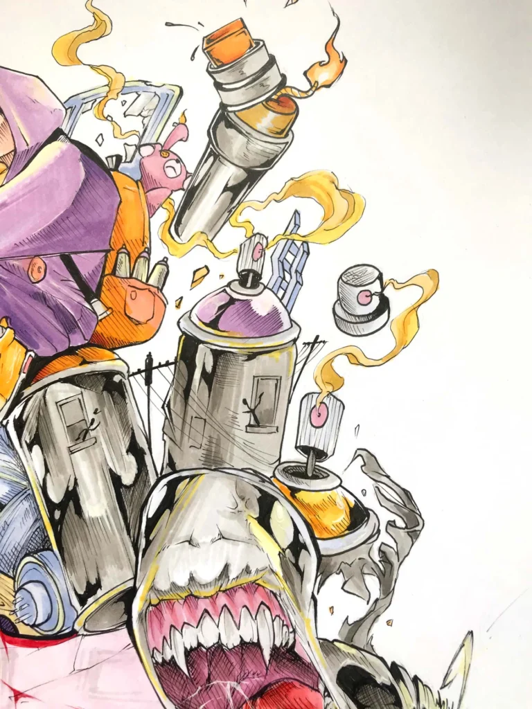 Ilustración urbana tipo graffiti con colores vivos