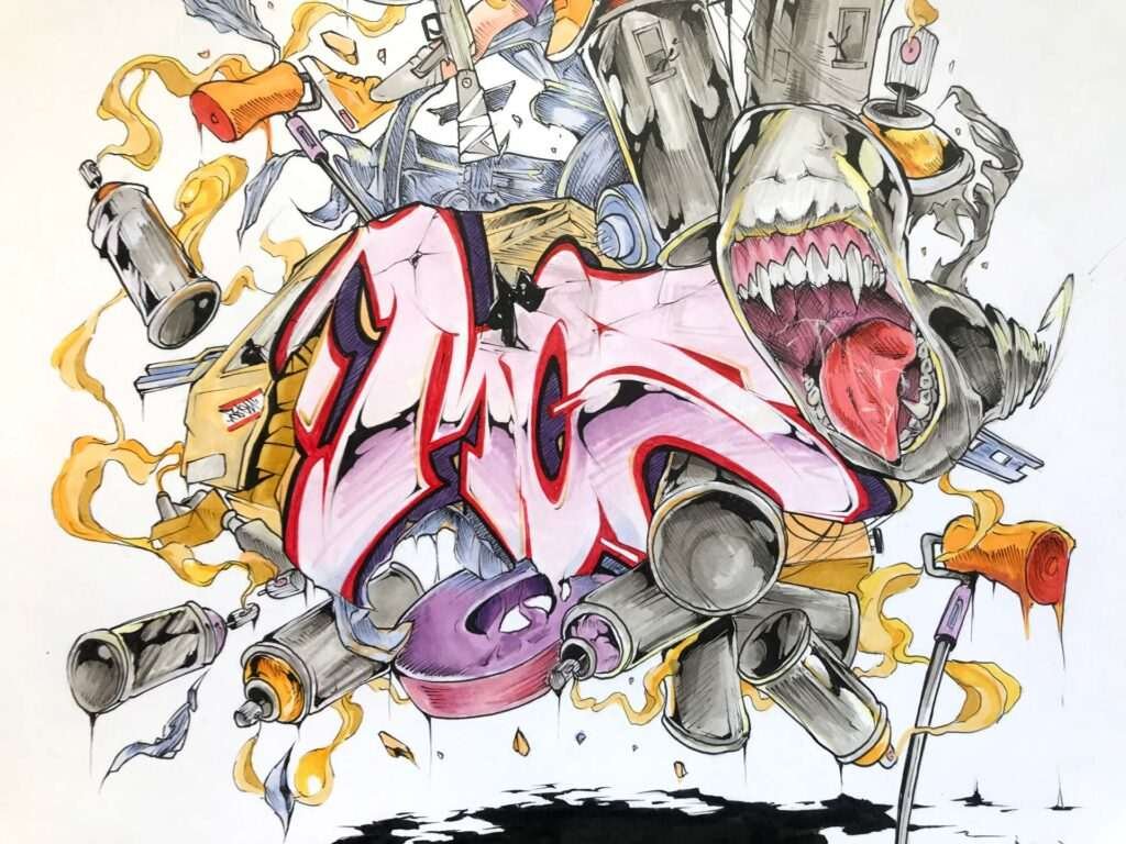 Ilustración urbana tipo graffiti con colores vivos