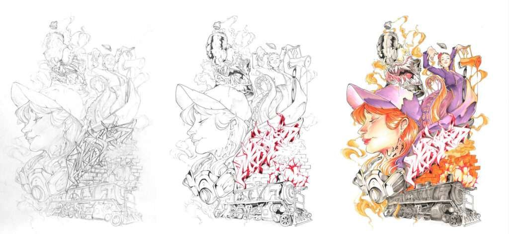 Diseño artístico estilo graffiti a todo color