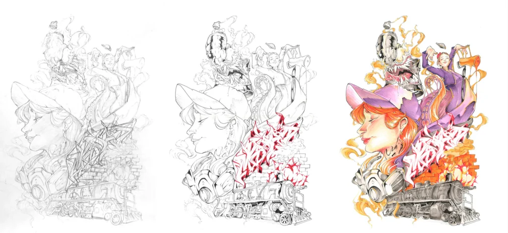 Diseño artístico estilo graffiti a todo color
