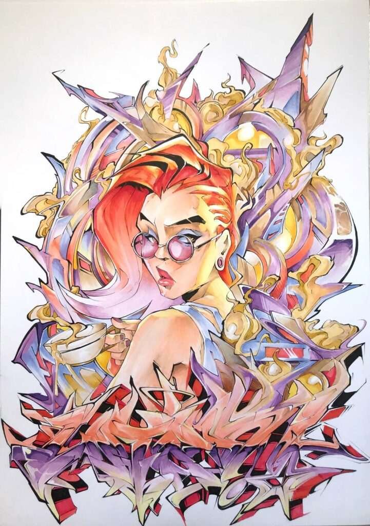 Ilustración estilo graffiti personalizada a color