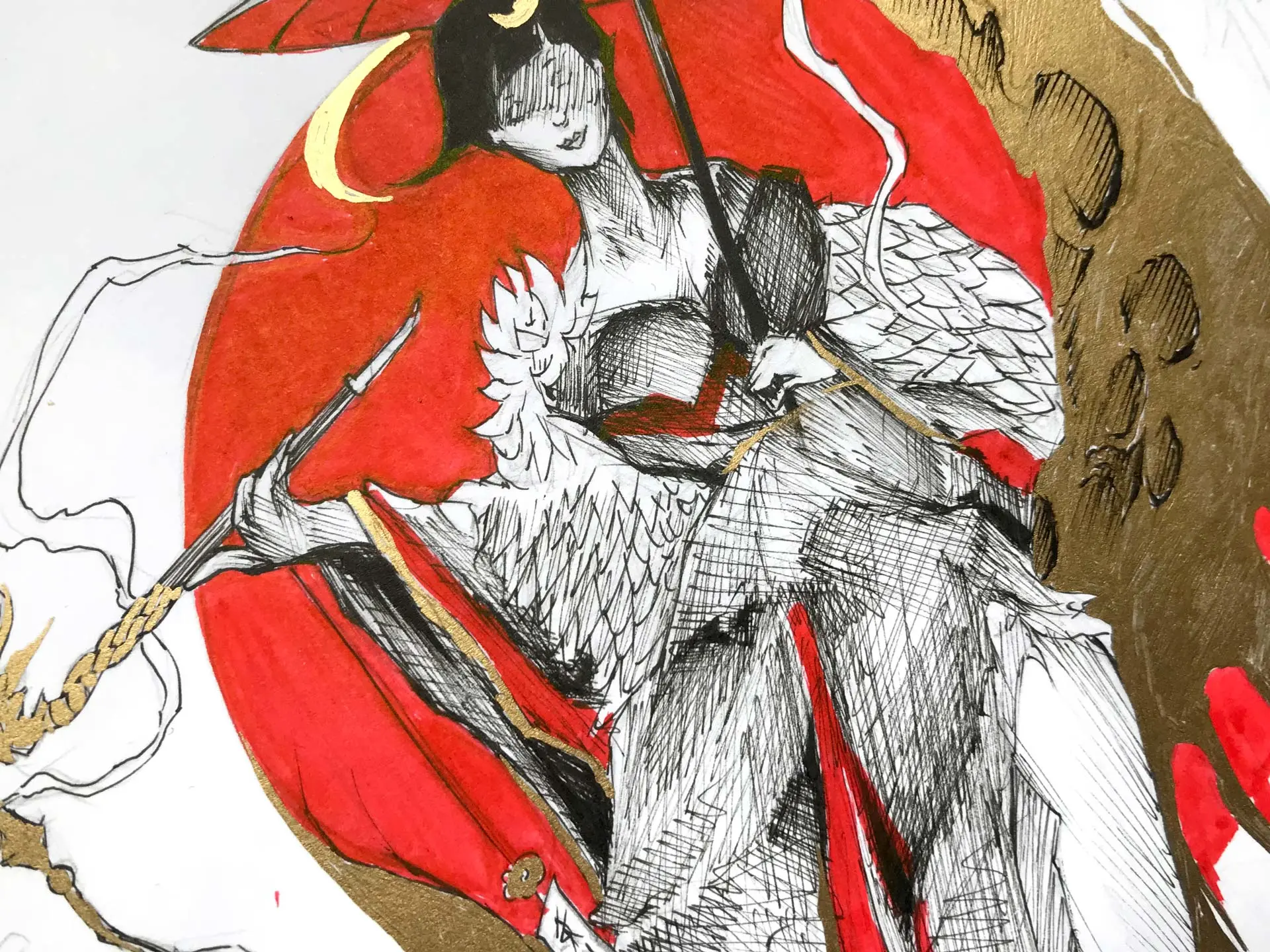 Ilustración de fantasía de la diosa Kali dibujada a mano