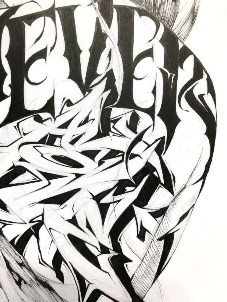 Ilustración urbana graffiti monocromática personalizada
