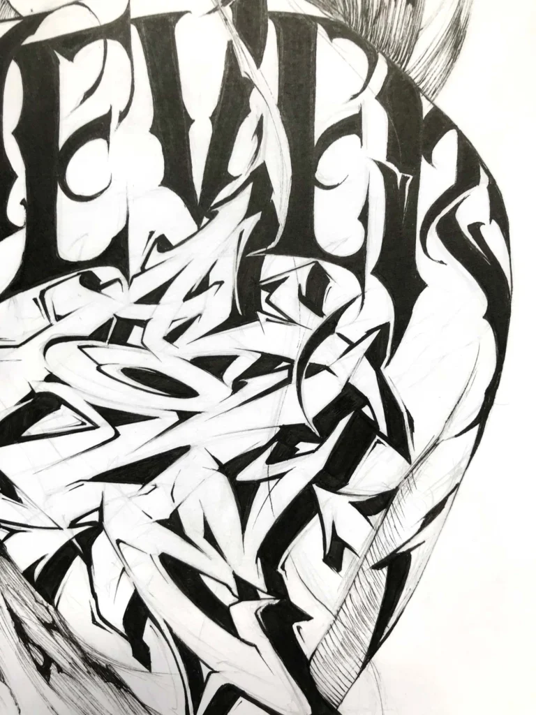 Ilustración urbana graffiti monocromática personalizada