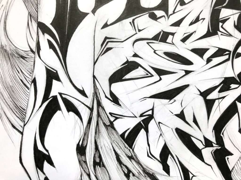 Ilustración urbana graffiti monocromática personalizada