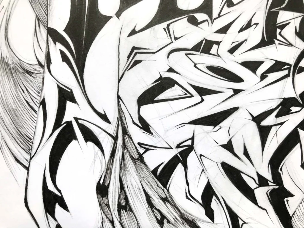 Ilustración urbana graffiti monocromática personalizada