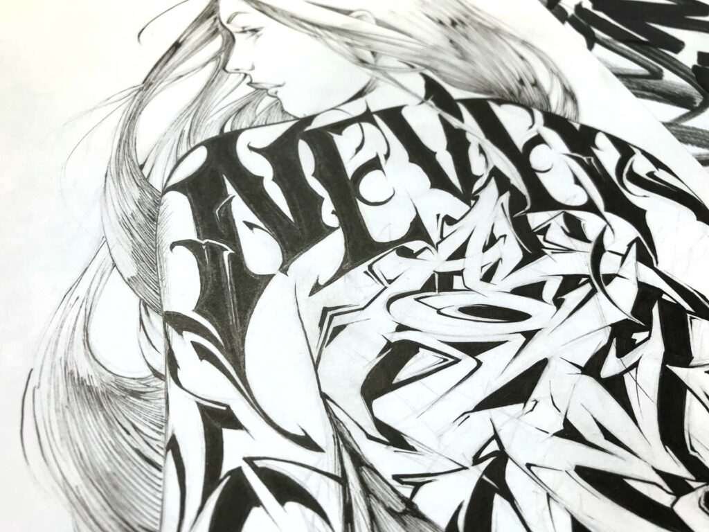 Ilustración urbana graffiti monocromática personalizada