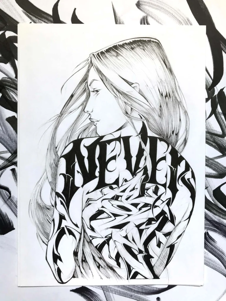 Ilustración urbana graffiti monocromática personalizada
