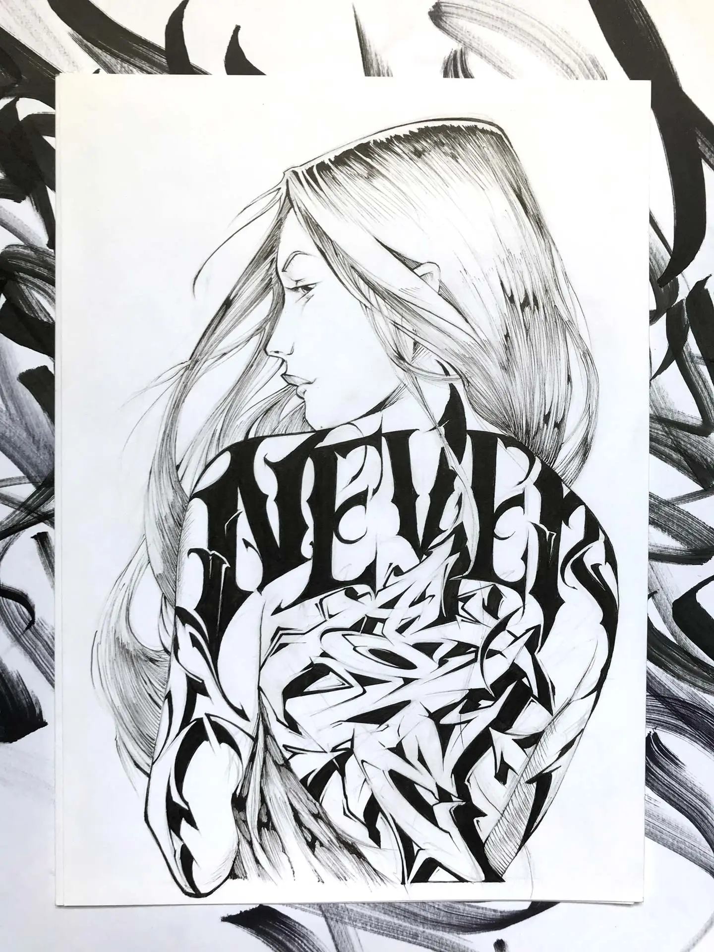 Ilustración urbana graffiti monocromática personalizada