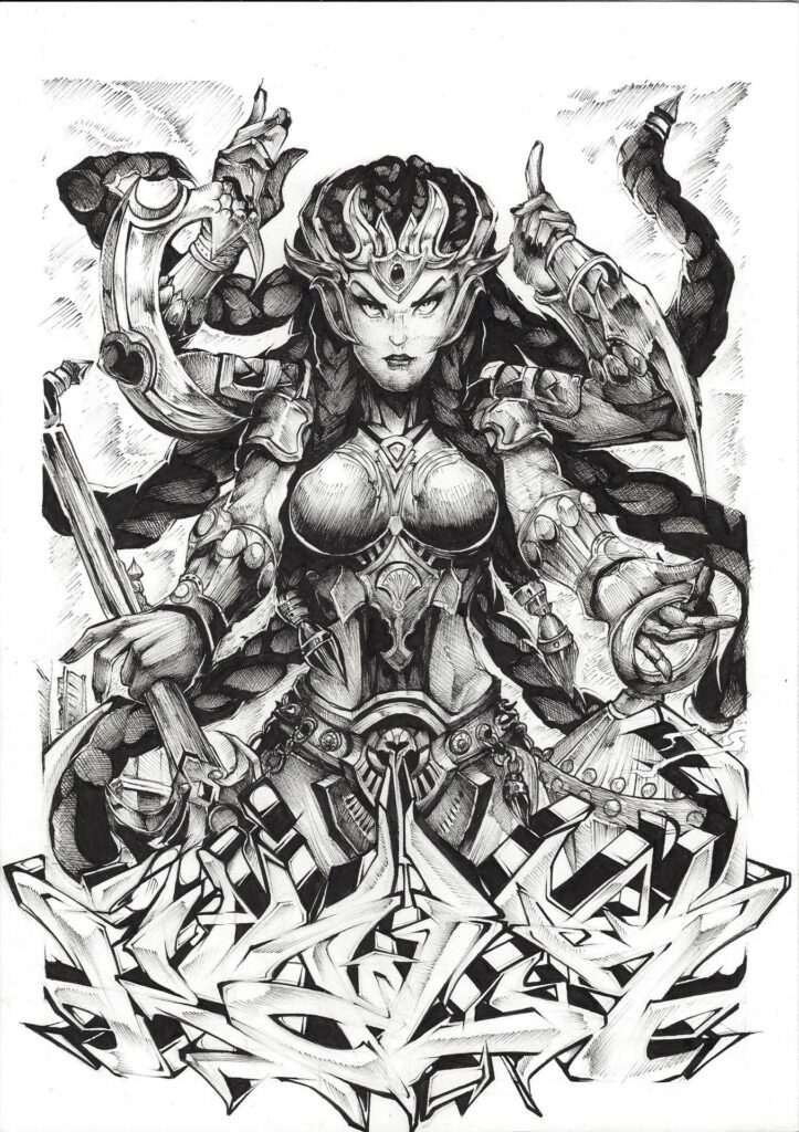 Ilustración estilo graffiti en blanco y negro hecha a medida