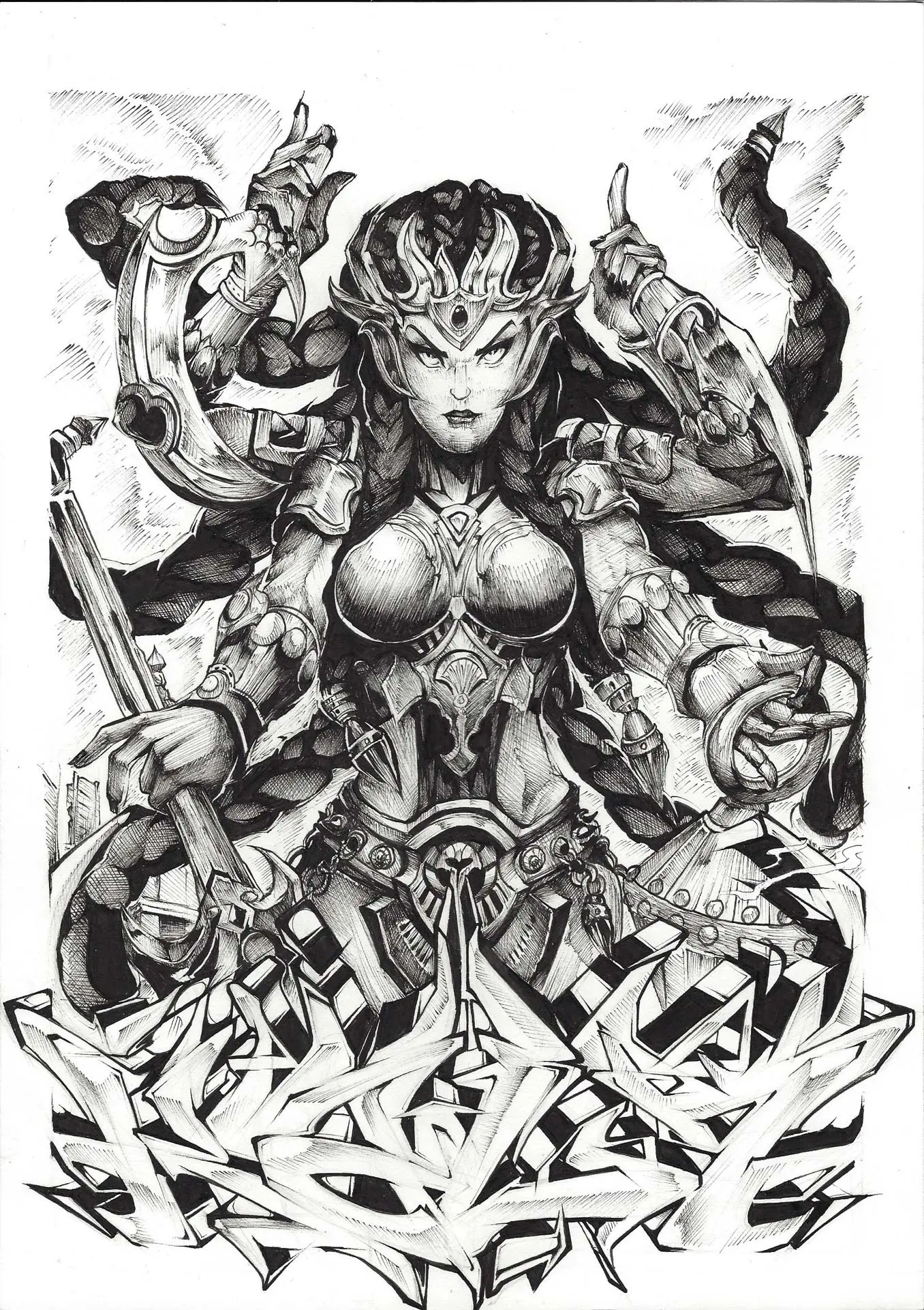 Ilustración estilo graffiti en blanco y negro hecha a medida