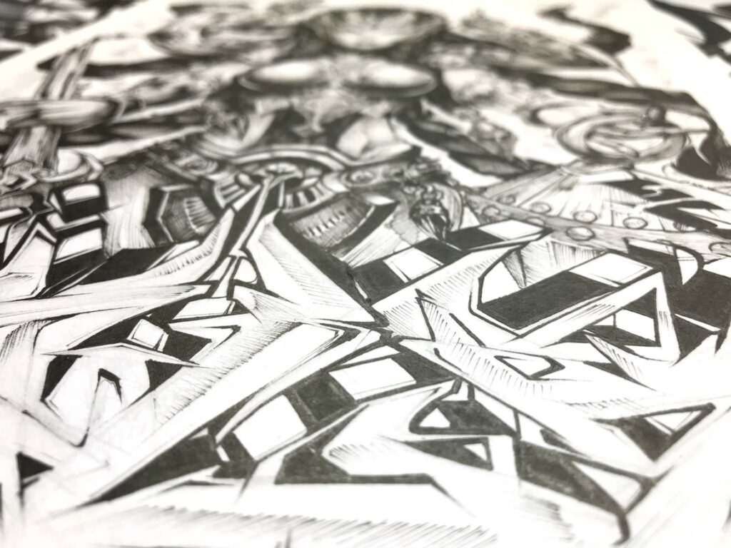 Ilustración estilo graffiti en blanco y negro hecha a medida