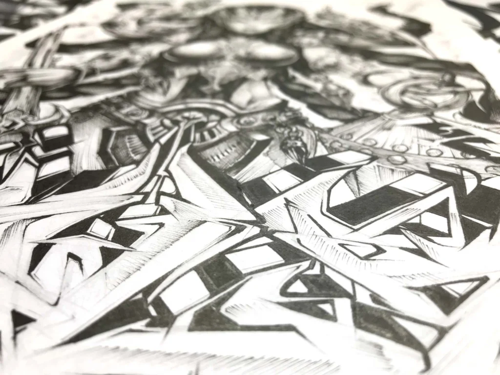Ilustración estilo graffiti en blanco y negro hecha a medida
