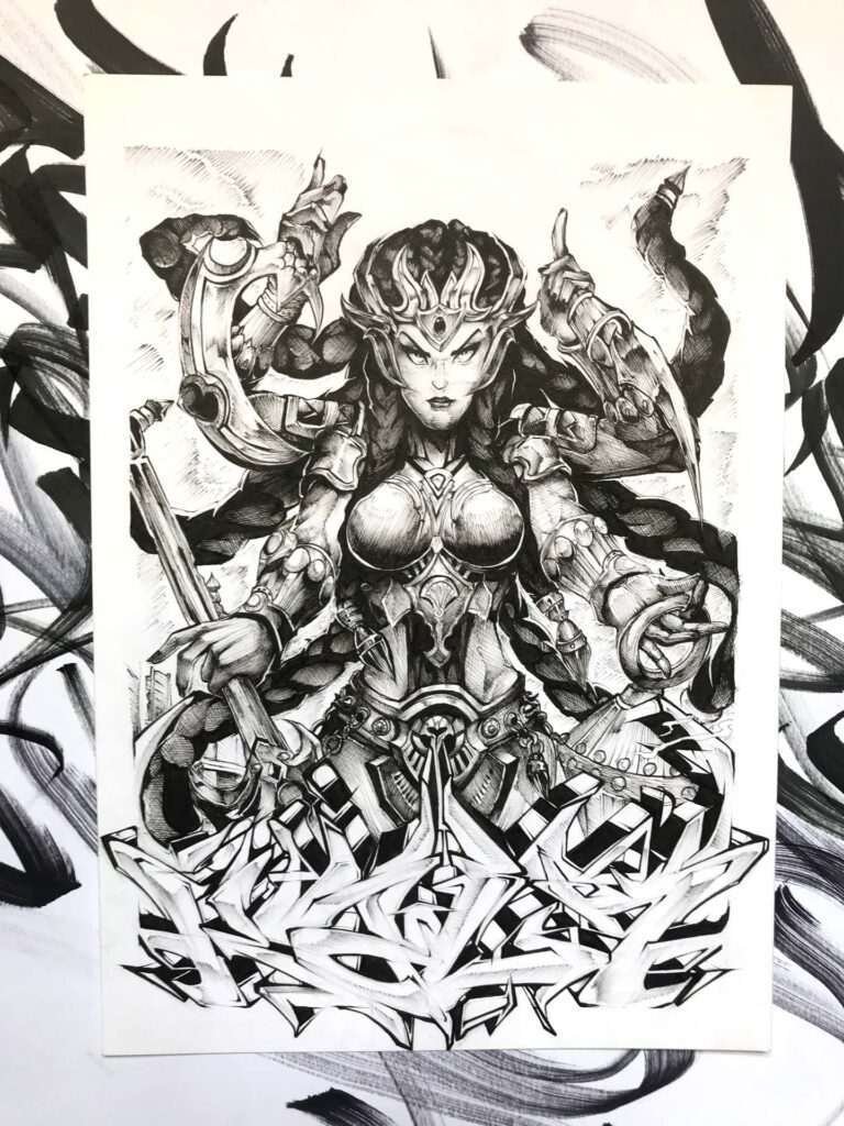 Ilustración estilo graffiti en blanco y negro hecha a medida
