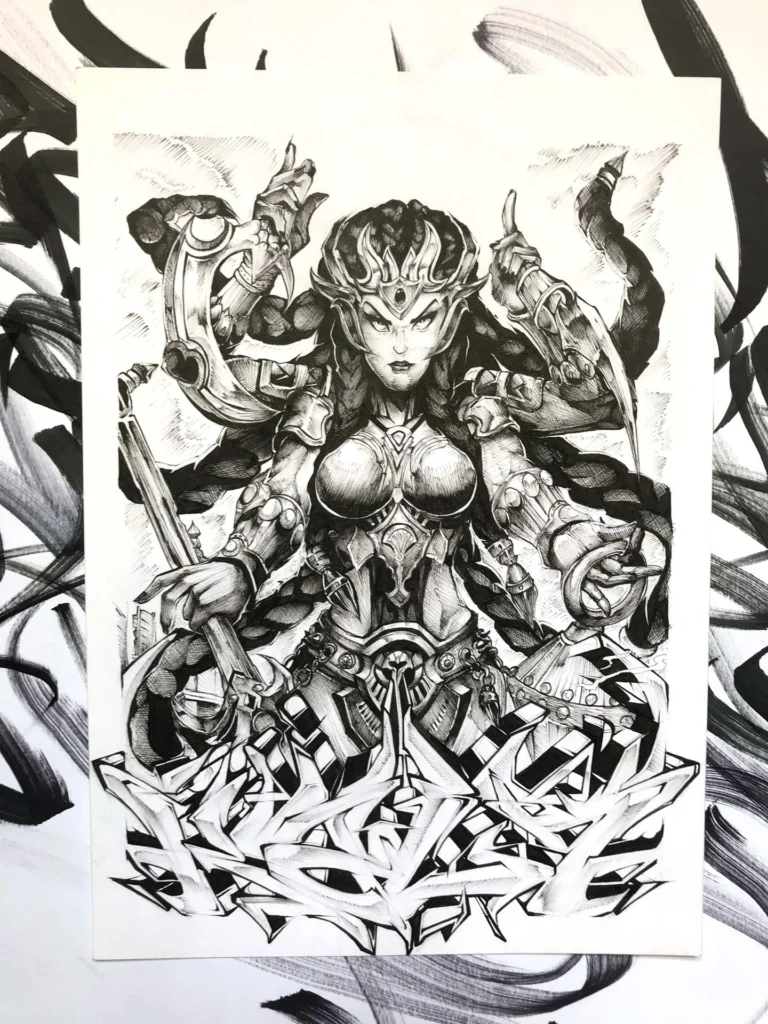Ilustración estilo graffiti en blanco y negro hecha a medida