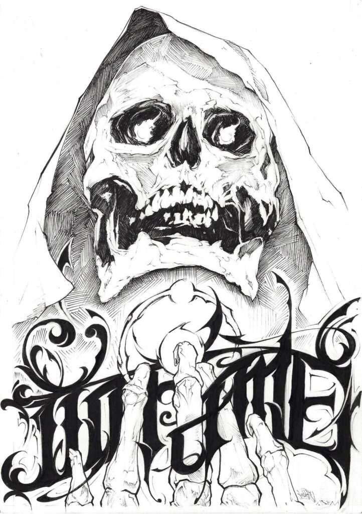 Ilustración graffiti personalizada en blanco y negro