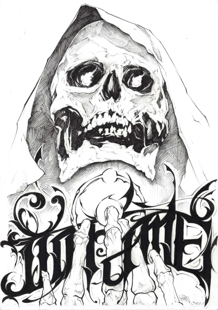 Ilustración graffiti personalizada en blanco y negro