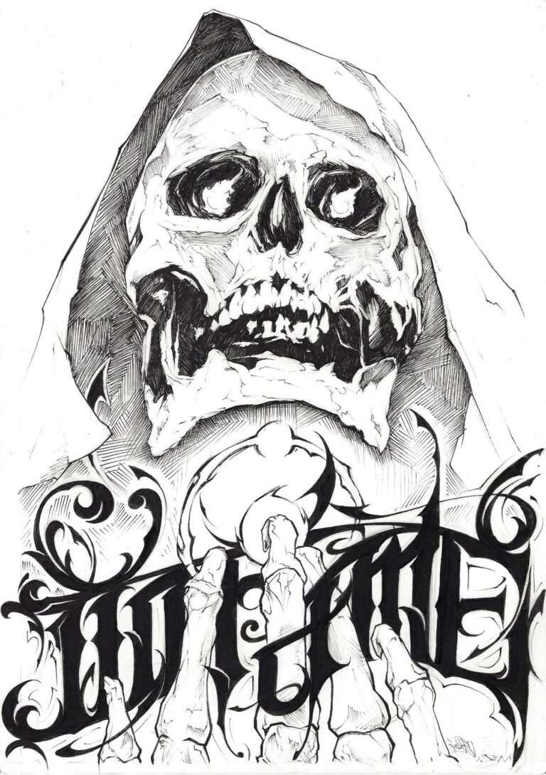 Ilustración graffiti personalizada en blanco y negro