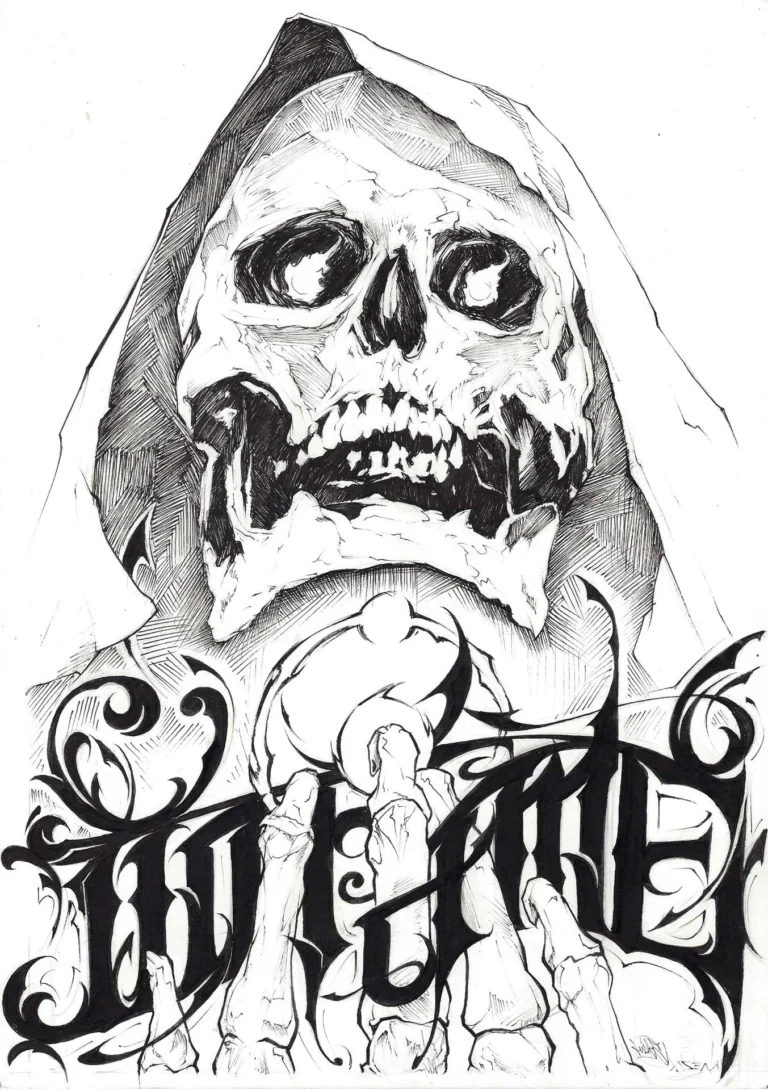 Ilustración graffiti personalizada en blanco y negro