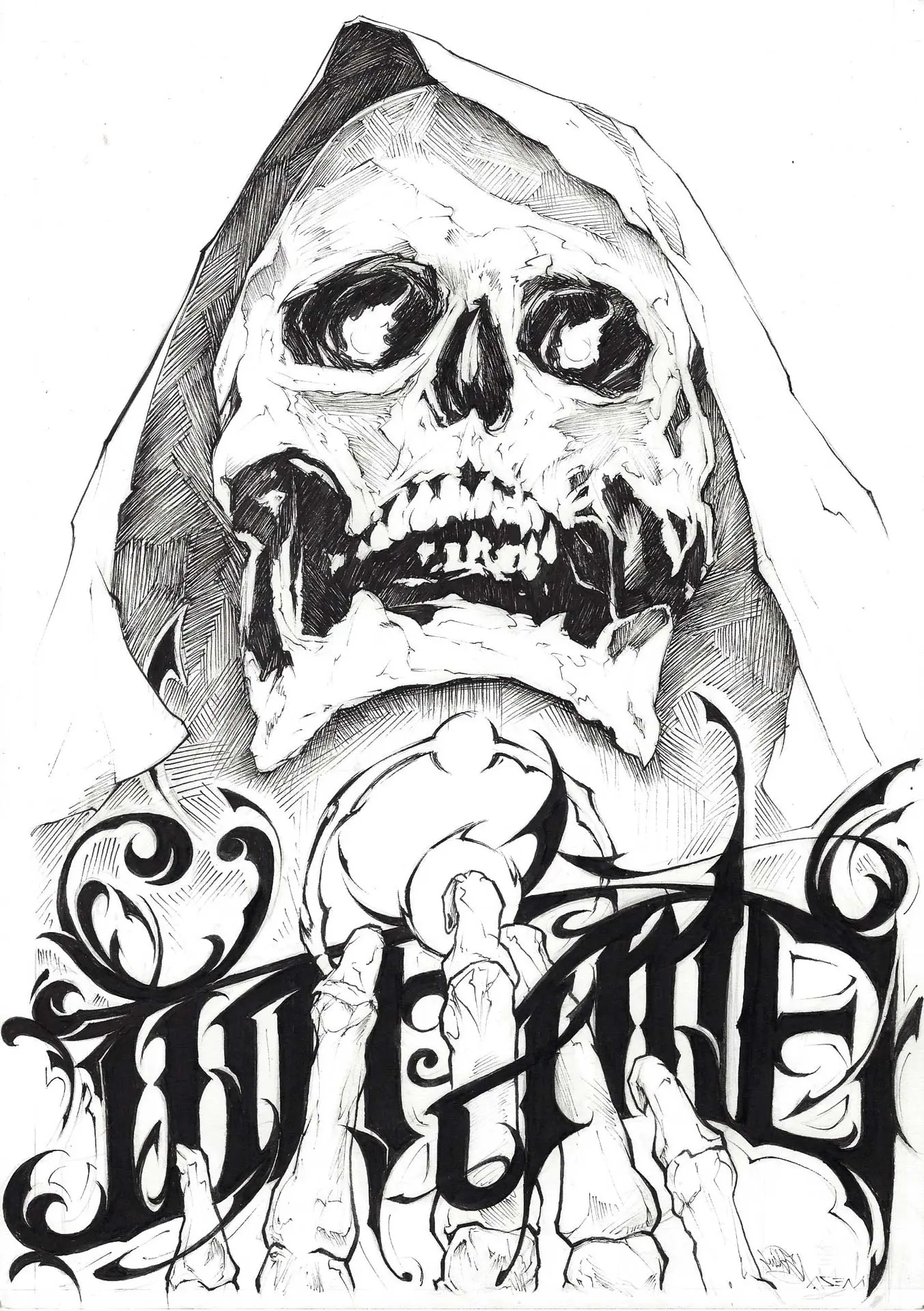 Ilustración graffiti personalizada en blanco y negro