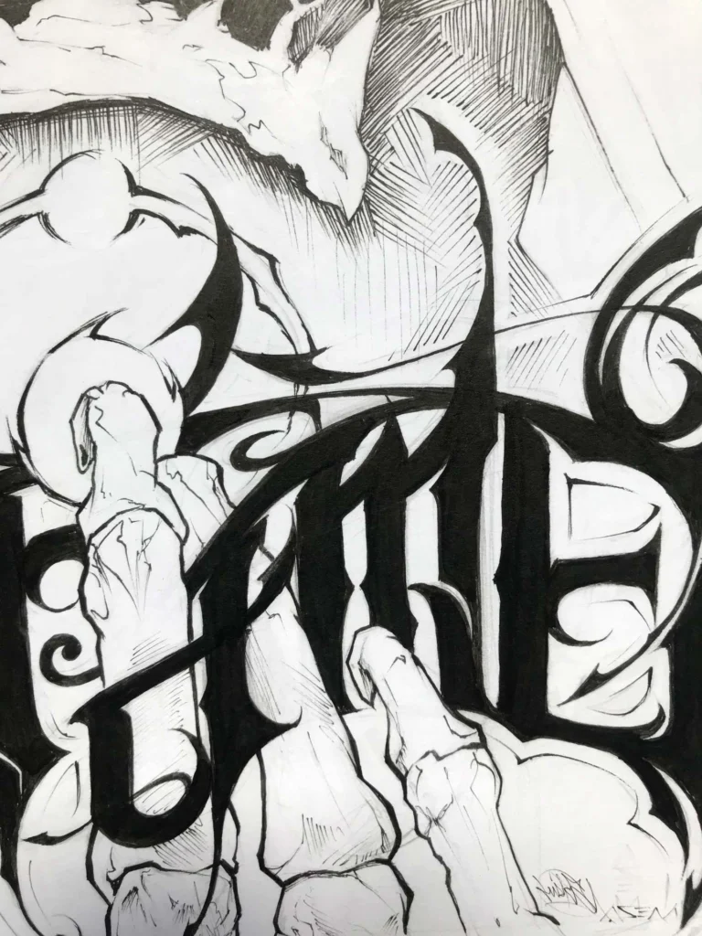 Ilustración graffiti personalizada en blanco y negro