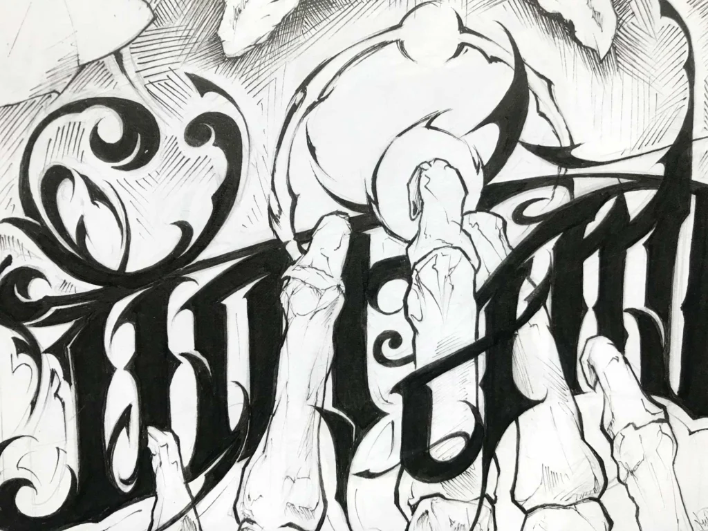 Ilustración graffiti personalizada en blanco y negro
