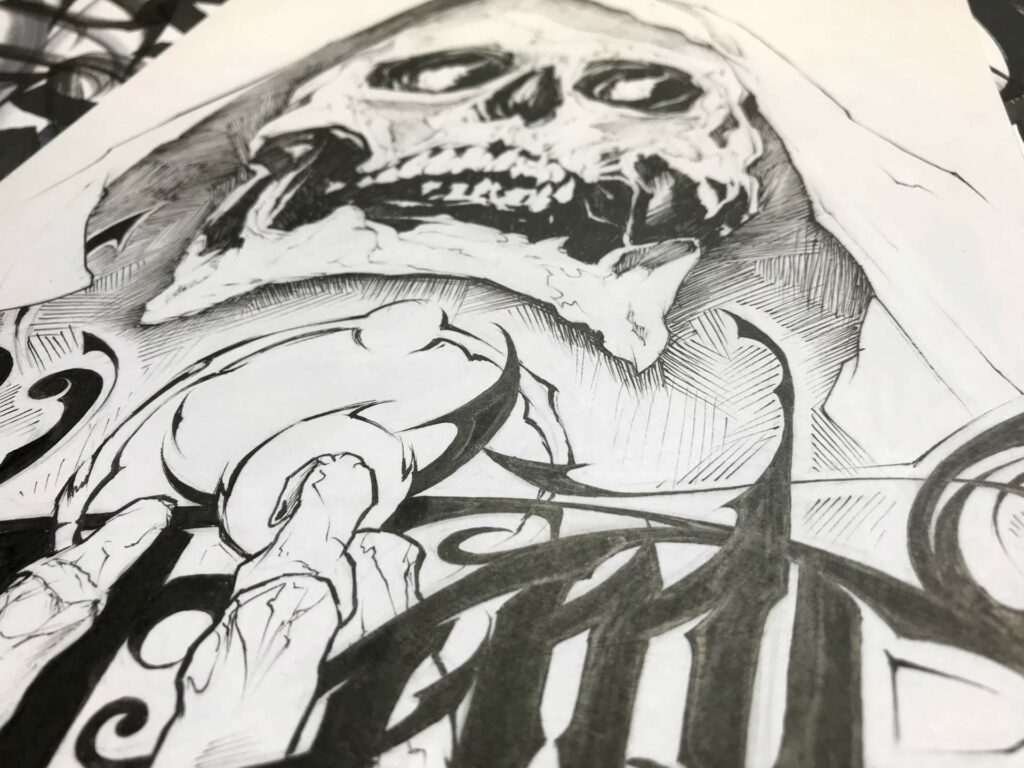 Ilustración graffiti personalizada en blanco y negro