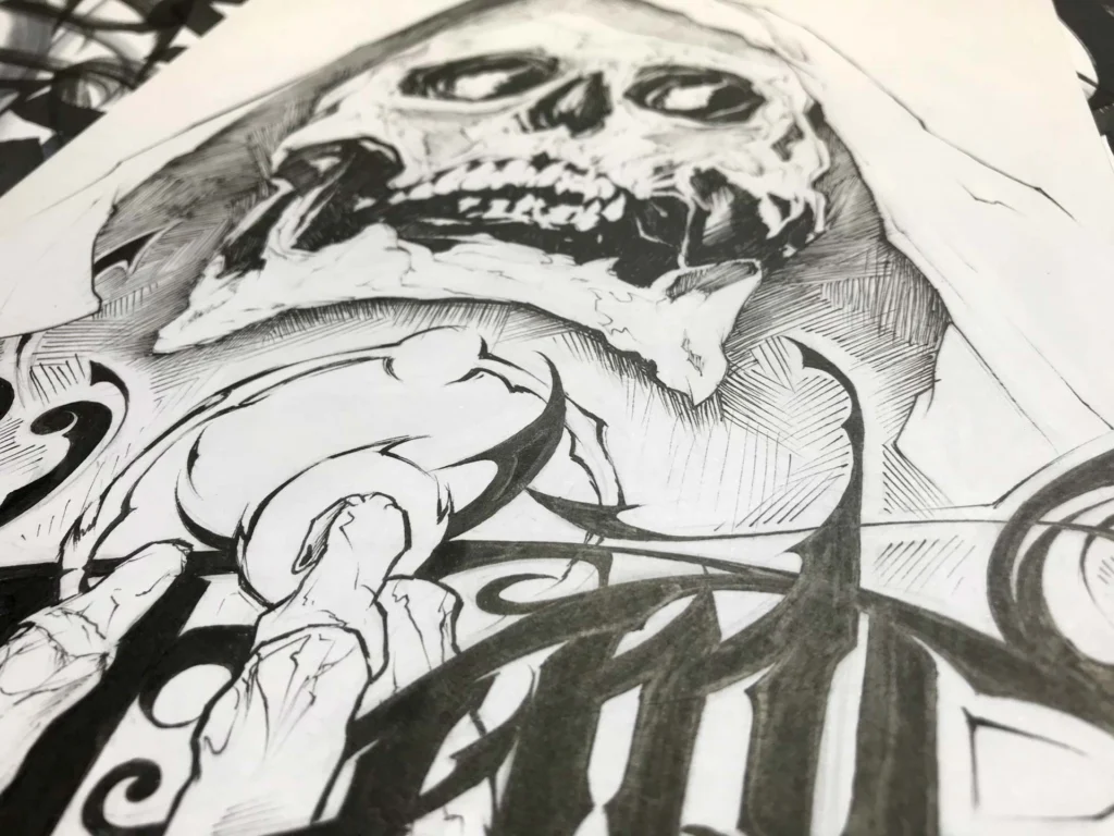 Ilustración graffiti personalizada en blanco y negro