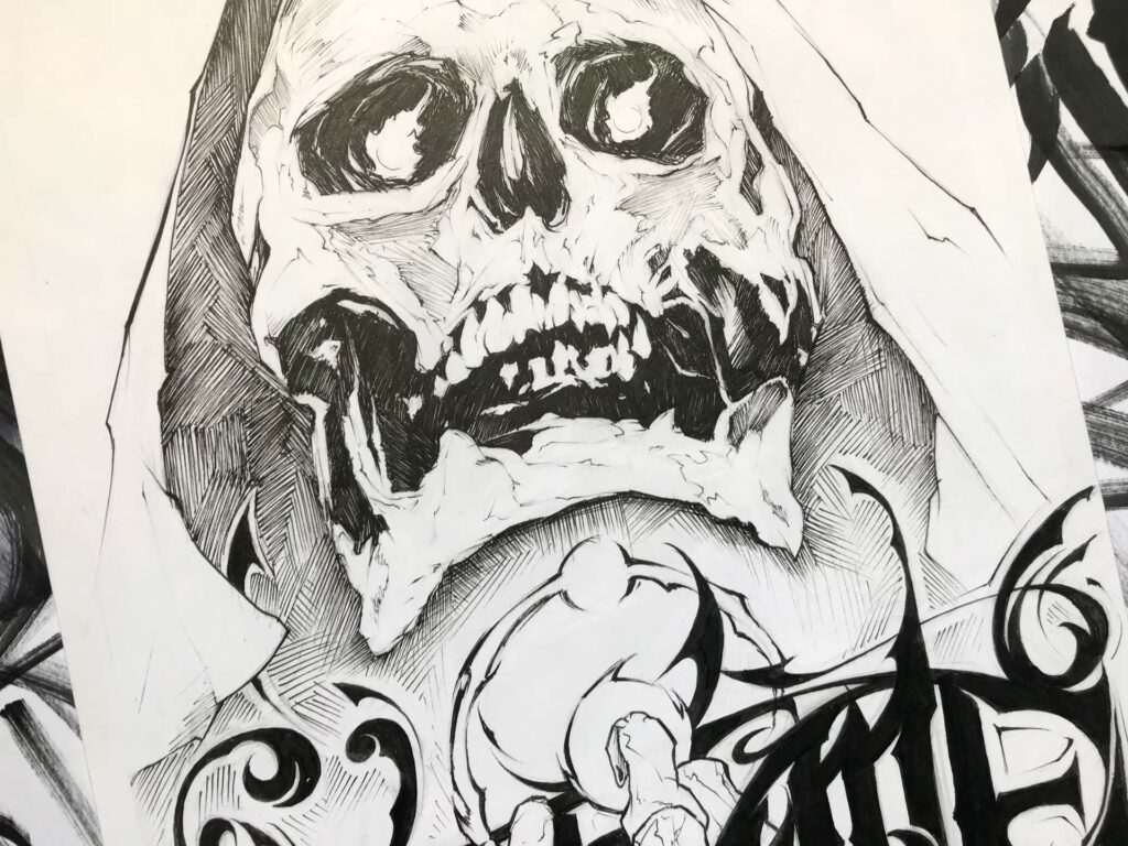 Ilustración graffiti personalizada en blanco y negro