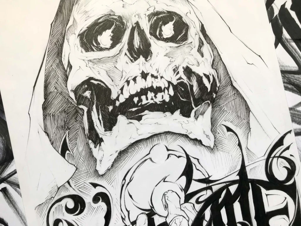 Ilustración graffiti personalizada en blanco y negro